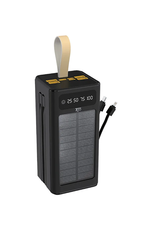 GPW-01 50.000 mAh Solar Powerbank – 22.5 W Hızlı Şarj, Dahili Kablolu, LED Ekranlı Taşınabilir Ş